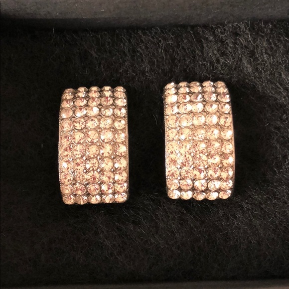 BLOOMINGDALES RHINESTONE SILVER CLIP EARRINGS - Picture 3 of 8